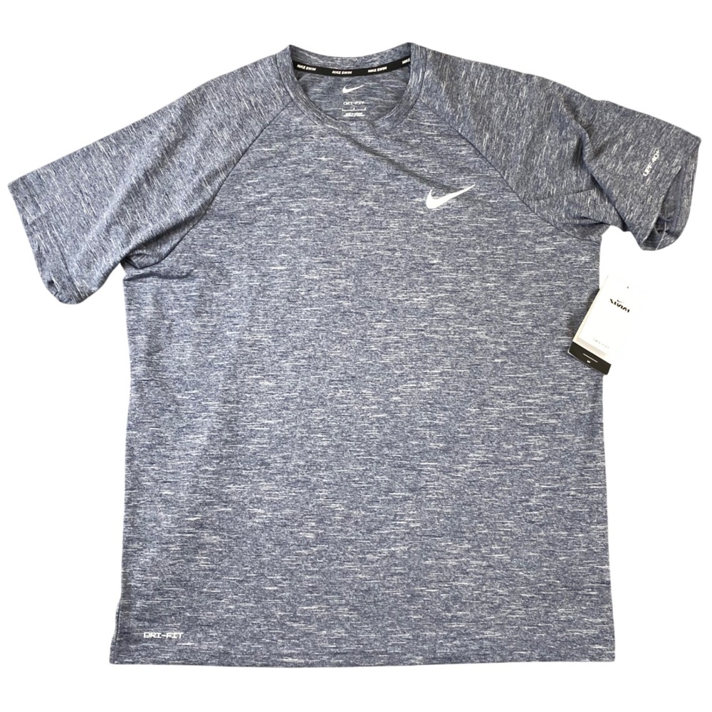 NWT Nike Swim Hydroguard Essential Mens L Navy Dri Fit UPF 40 Short Sleeve